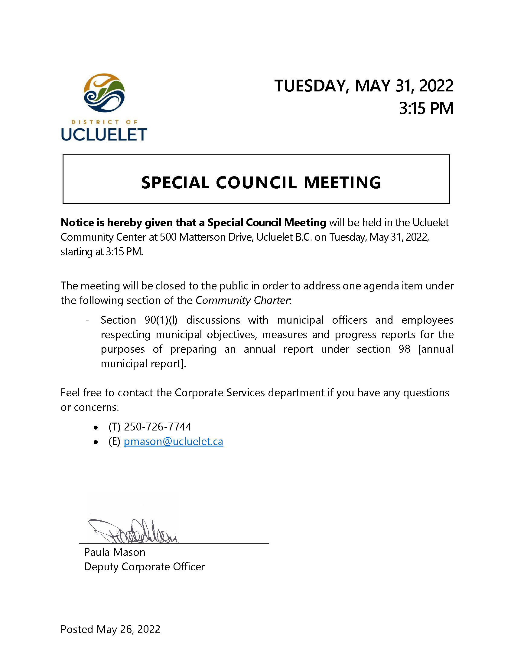 2022 05 31 Special Meeting Notice