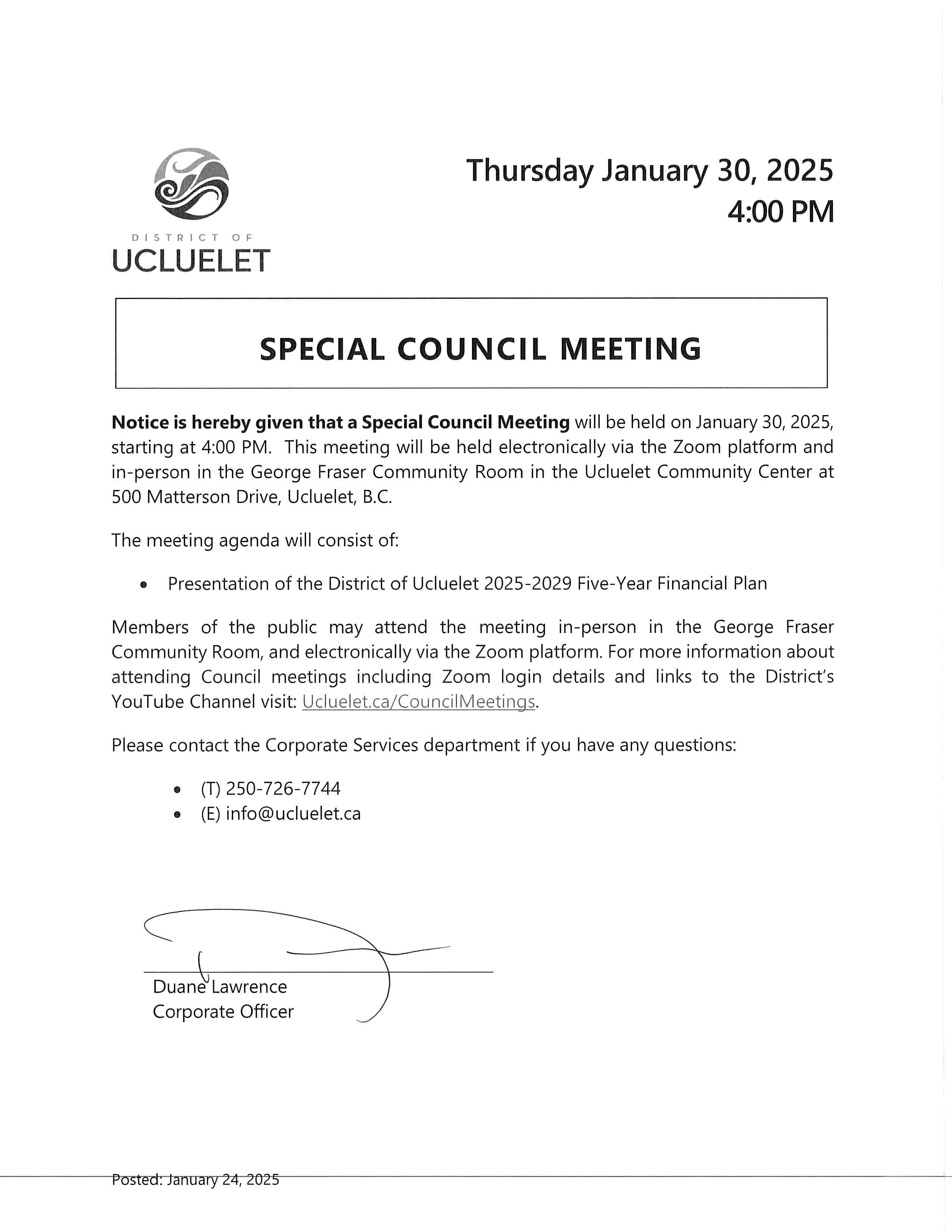 2025 01 30 Special Meeting Notice