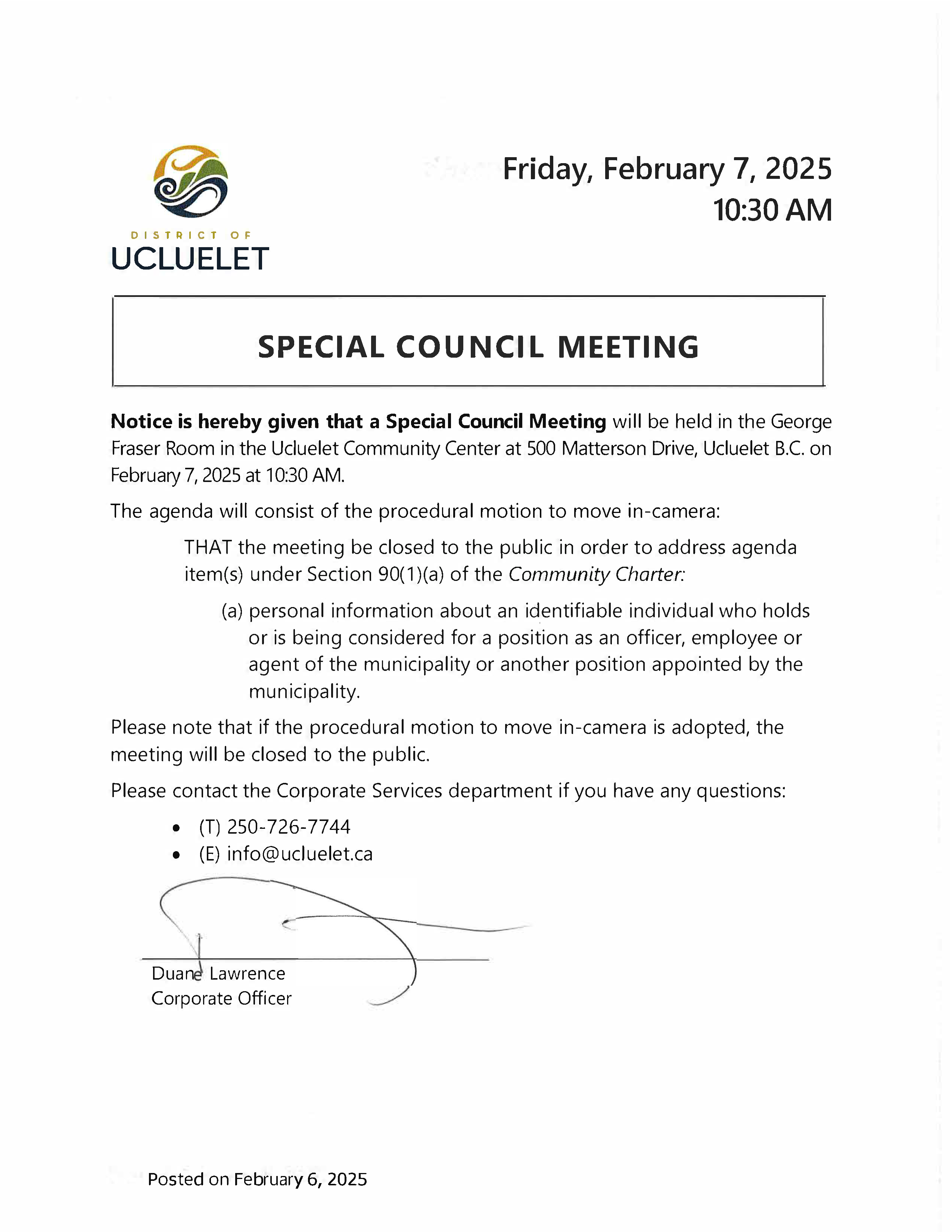 2025 02 07 Special Meeting Notice