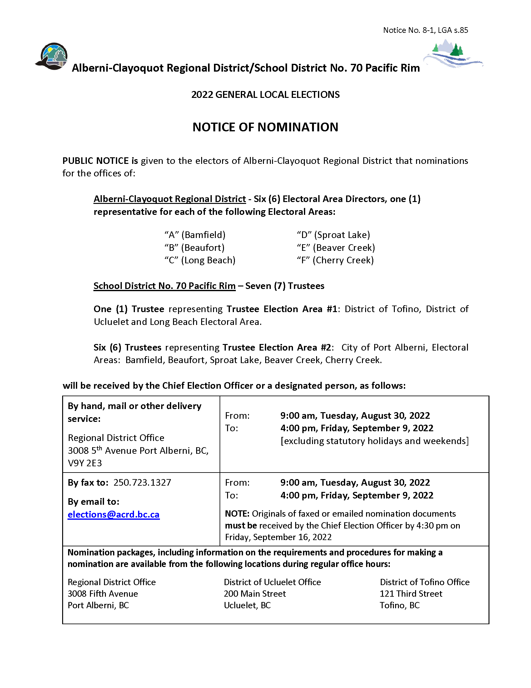 ACRD Notice No 8 1 Notice of Nomination 2022 Page 1