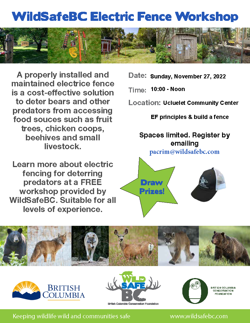 Electric fence workshop poster Ucluelet Nov 27 2022